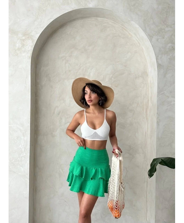 Valonlu fırfırlı etek yeşil s24681