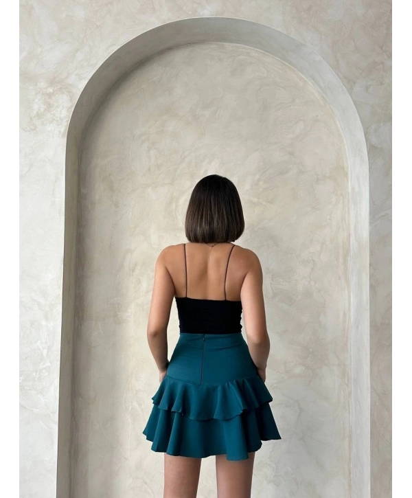 Valonlu fırfırlı etek yeşil s24681