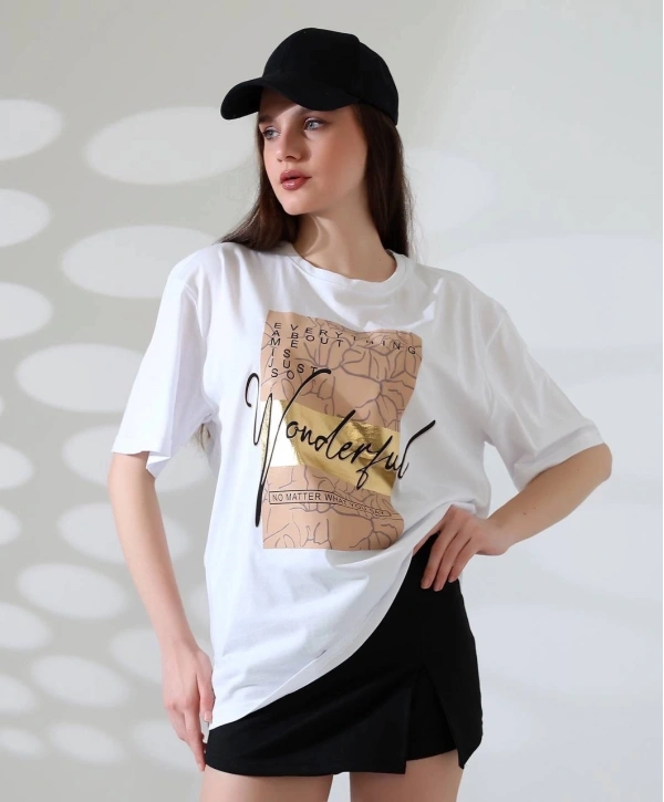 Varak baskılı imza desen tişört