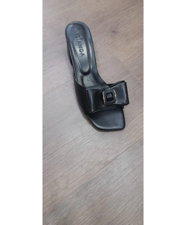 Veor Siyah Cilt Topuklu Terlik