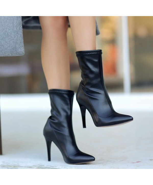 Verena Siyah Cilt Topuklu Streç Bot