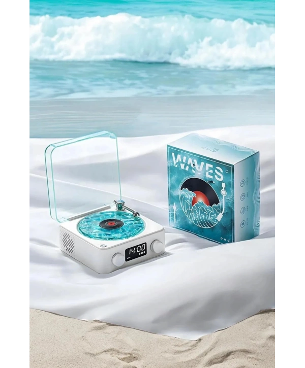 Waves Nostalji Plak Görünümlü Bluetooth Hoparlör 3d Ses Dalgası Retro Müzik Plak Mavi