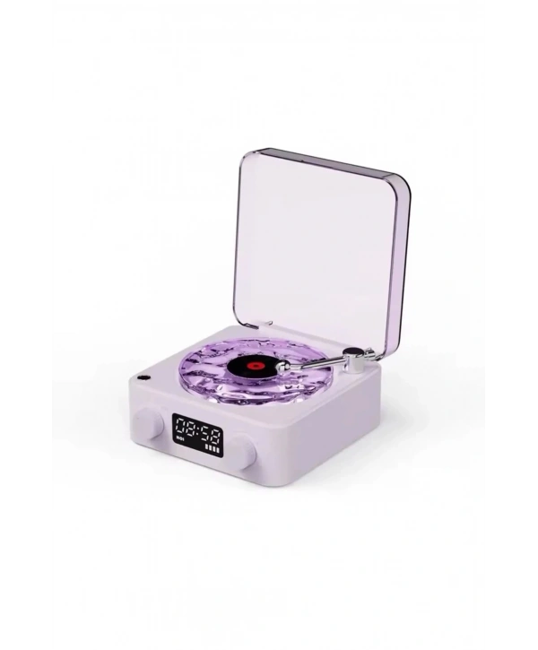 Waves Nostalji Plak Görünümlü Bluetooth Hoparlör 3d Ses Dalgası Retro Müzik Plak Mor