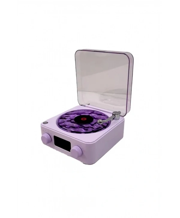 Waves Nostalji Plak Görünümlü Bluetooth Hoparlör 3d Ses Dalgası Retro Müzik Plak Mor