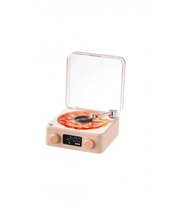 Waves Nostalji Plak Görünümlü Bluetooth Hoparlör 3d Ses Dalgası Retro Müzik Plak Pembe