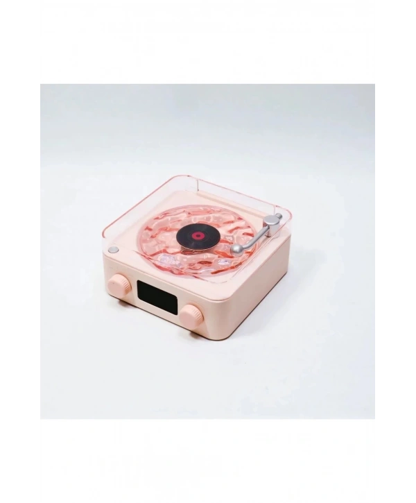 Waves Nostalji Plak Görünümlü Bluetooth Hoparlör 3d Ses Dalgası Retro Müzik Plak Pembe