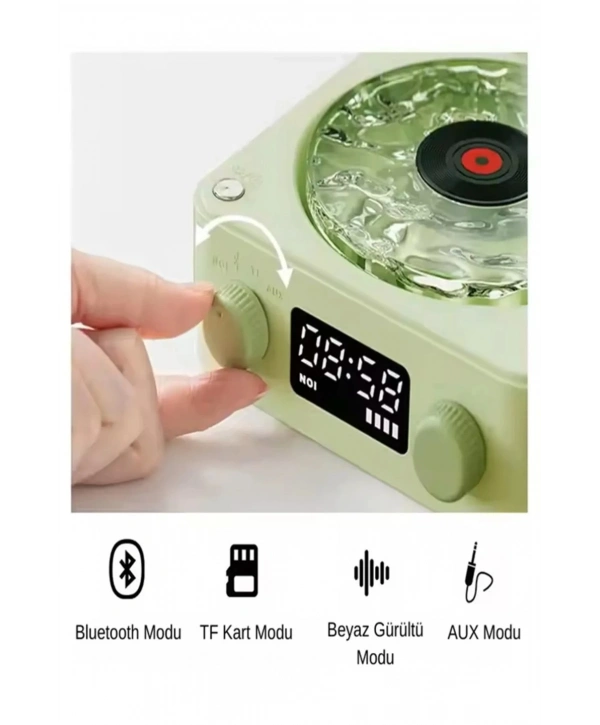 Waves Nostalji Plak Görünümlü Bluetooth Hoparlör 3d Ses Dalgası Retro Müzik Plak Yeşil