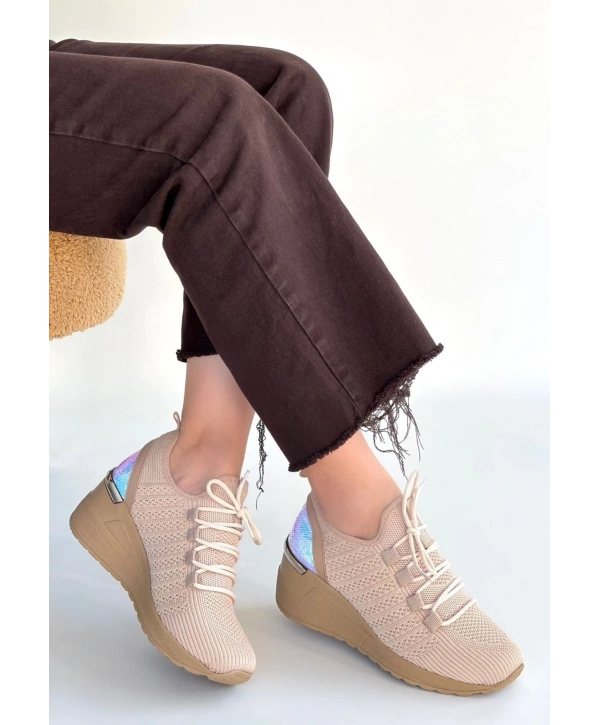 Weor Bej Triko Bağcıklı Spor Ayakkabı