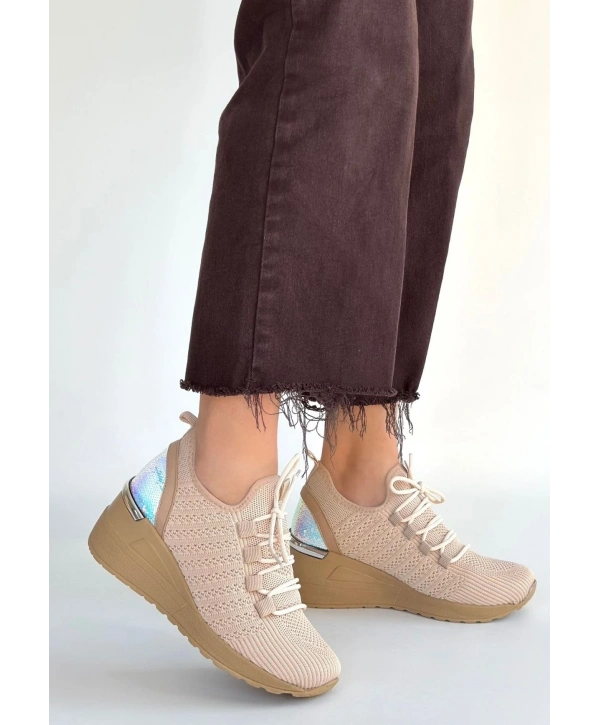 Weor Bej Triko Bağcıklı Spor Ayakkabı