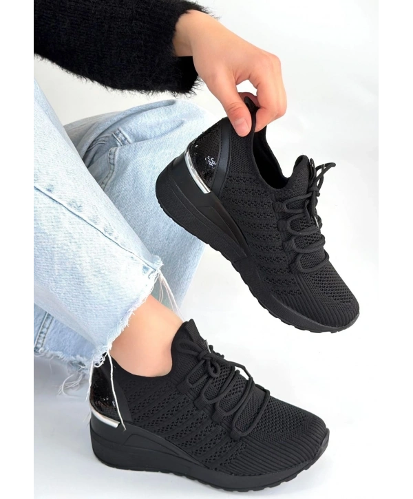 Weor Siyah Triko Bağcıklı Spor Ayakkabı