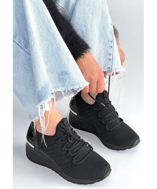 Weor Siyah Triko Bağcıklı Spor Ayakkabı