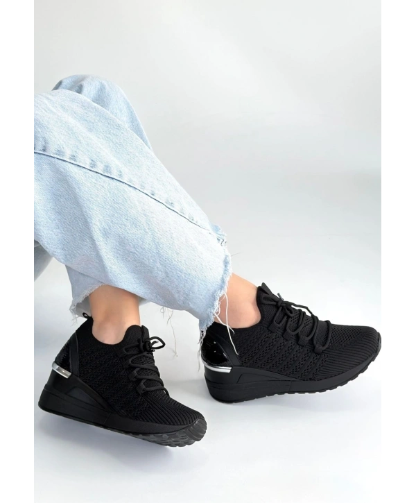 Weor Siyah Triko Bağcıklı Spor Ayakkabı