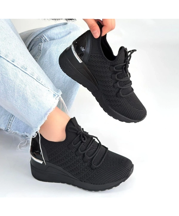 Weor Siyah Triko Bağcıklı Spor Ayakkabı