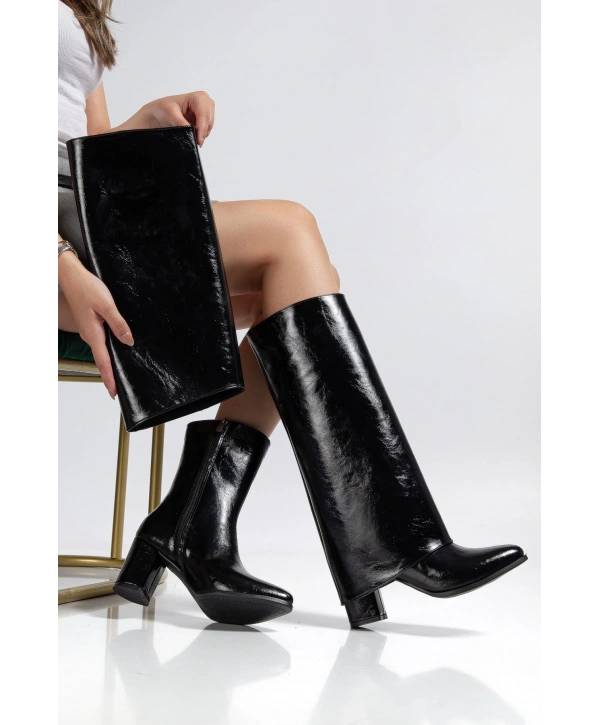 Wila Siyah Parlak Topuklu Tak Çıkar Çizme