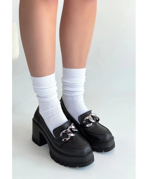 Winar Siyah Cilt Doldu Topuk Ayakkabı