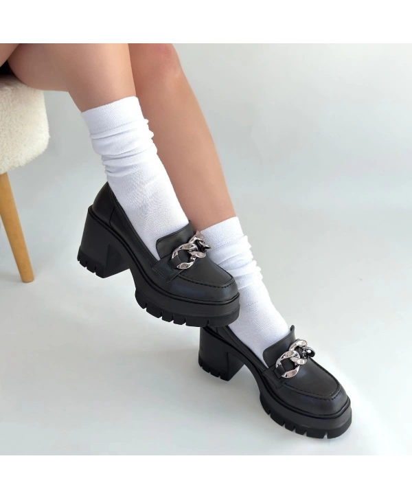 Winar Siyah Cilt Doldu Topuk Ayakkabı