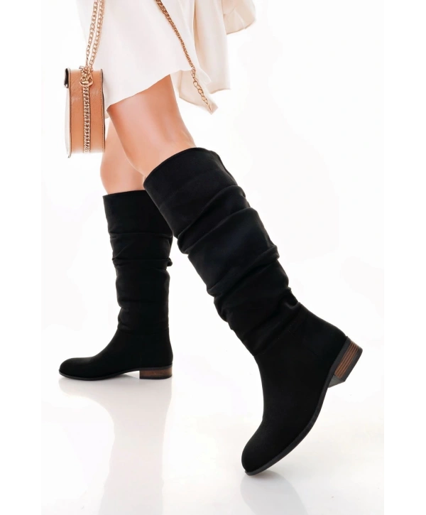 Winda Siyah Süet Körüklü Çizme