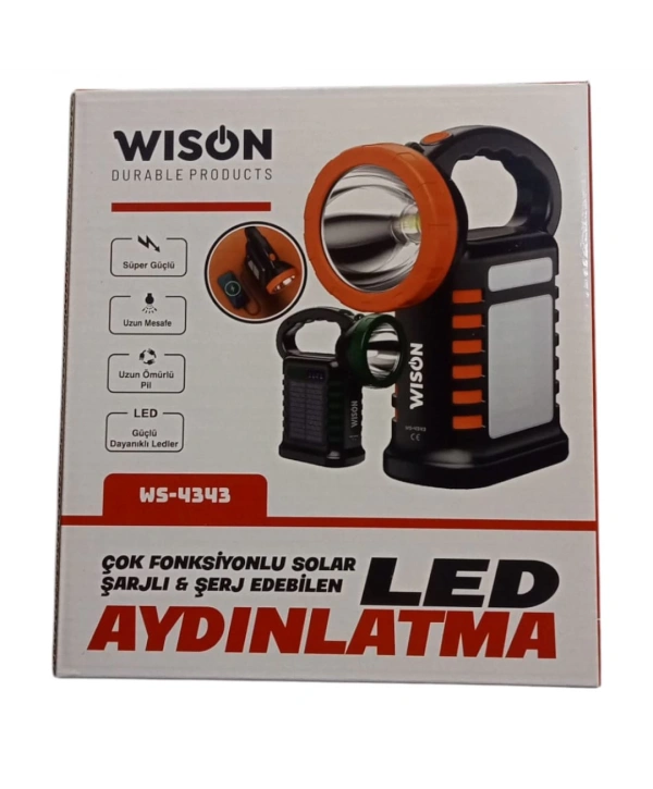 Wıson Ws-4343 Çok Fonksiyonlu Solar Şarjlı Powerbanklı Kamp Lambası