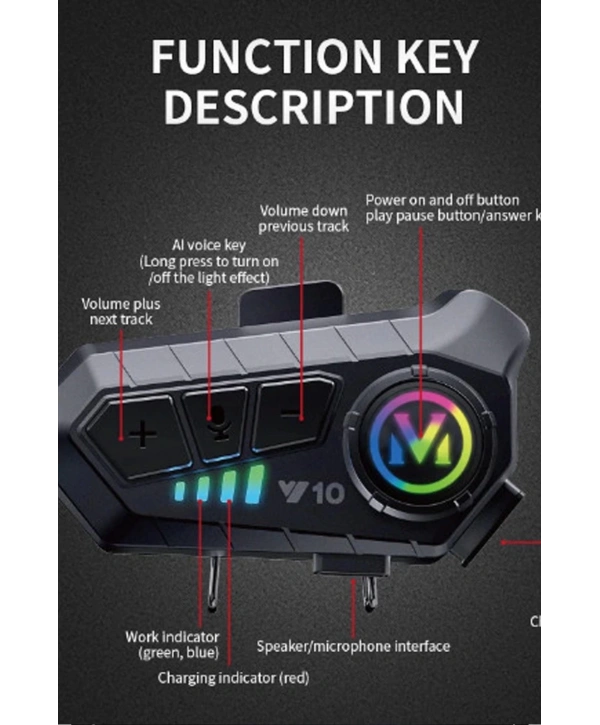 Y10 Kask Kulaklık Bluetooth Motosiklet Kulaklık 5,3 Bluetooth Intercom Motorsiklet Kulaklık