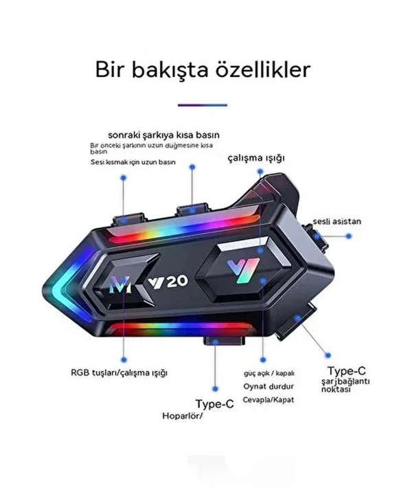 Y20 Motor Kurye Kask Kulaklık Rgb Modlu Bluetooth Motosiklet Kulaklık 5.3 Bluetooth Interkom
