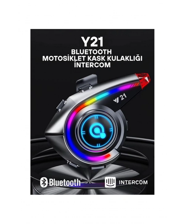 Y21 Rgb Işık Efektli Intercom Bluetooth Motosiklet Kask Kulaklığı Intercom Kulaklık