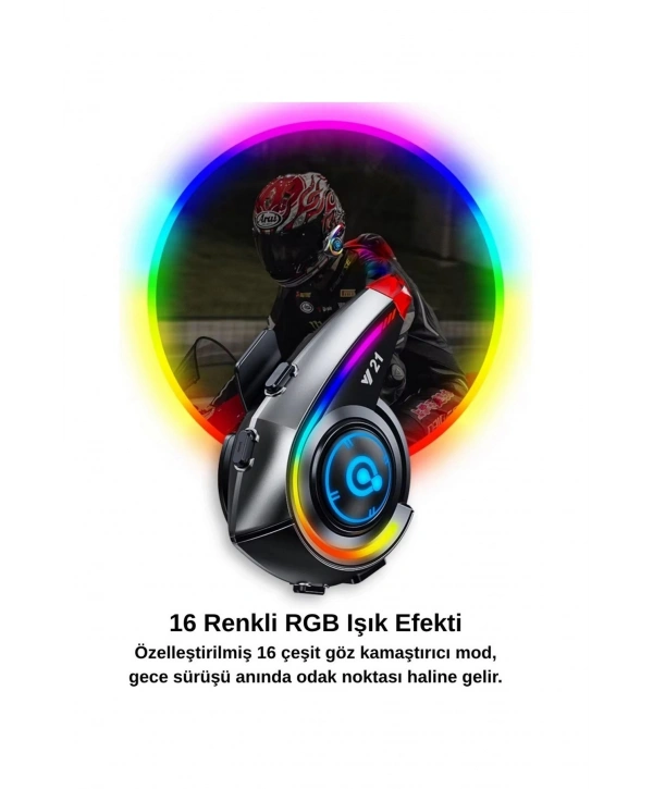 Y21 Rgb Işık Efektli Intercom Bluetooth Motosiklet Kask Kulaklığı Intercom Kulaklık