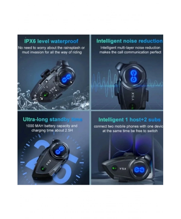 Y5x Rgb Işıklı Intercom 5 Kişi Bağlantılı 1000mah Motosiklet Bluetooth Kulaklık Seti