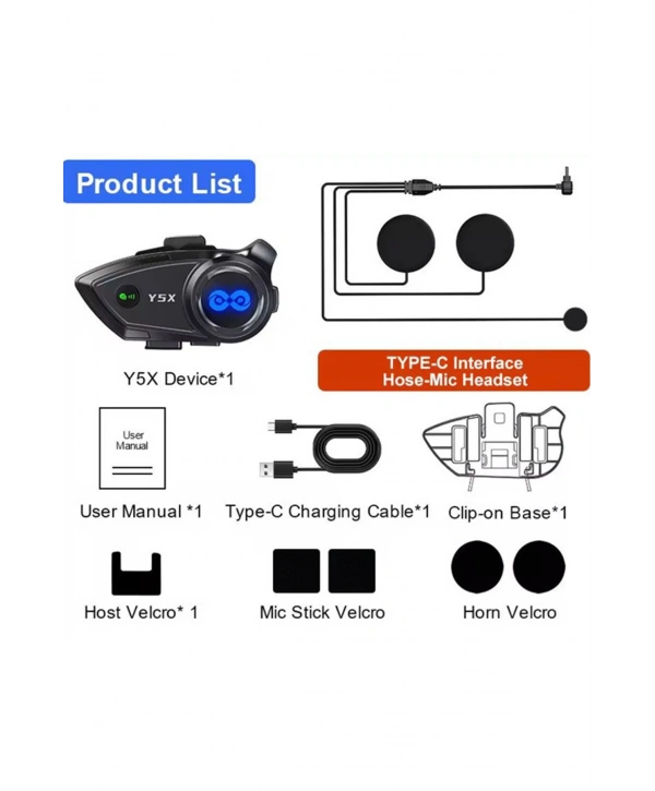 Y5x Rgb Işıklı Intercom 5 Kişi Bağlantılı 1000mah Motosiklet Bluetooth Kulaklık Seti