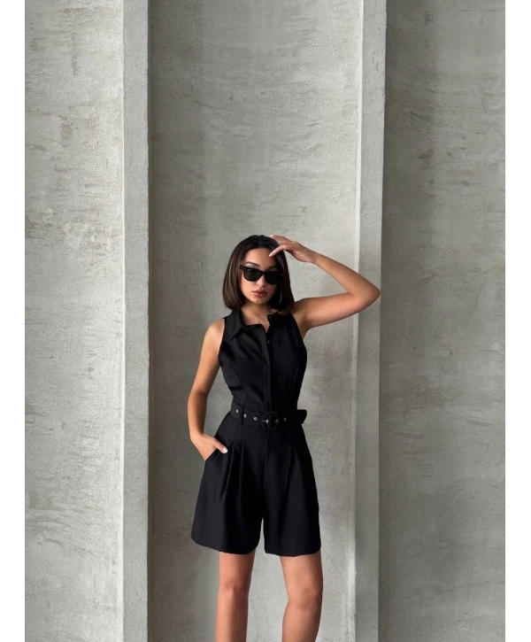 Yakalı şort tulum
