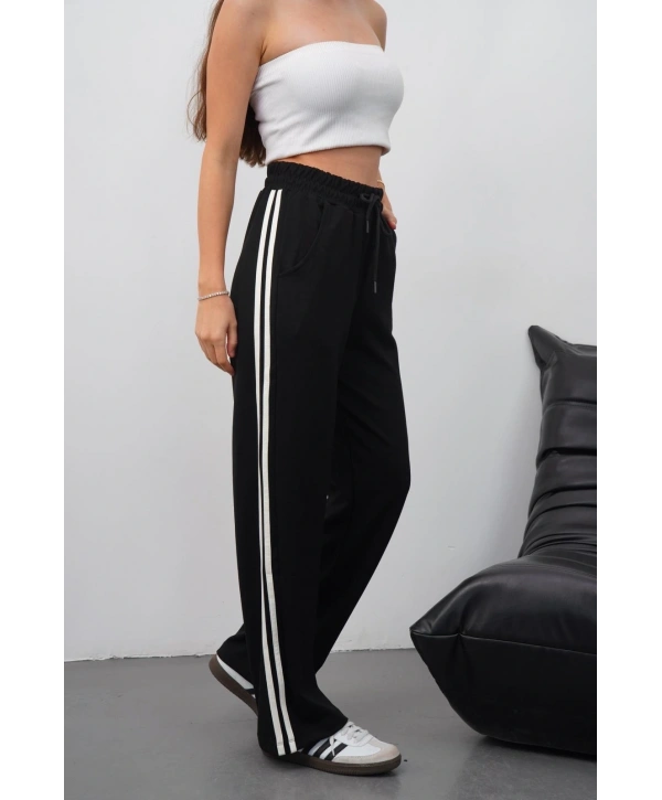 Yandan çift şeritli pantolon siyah