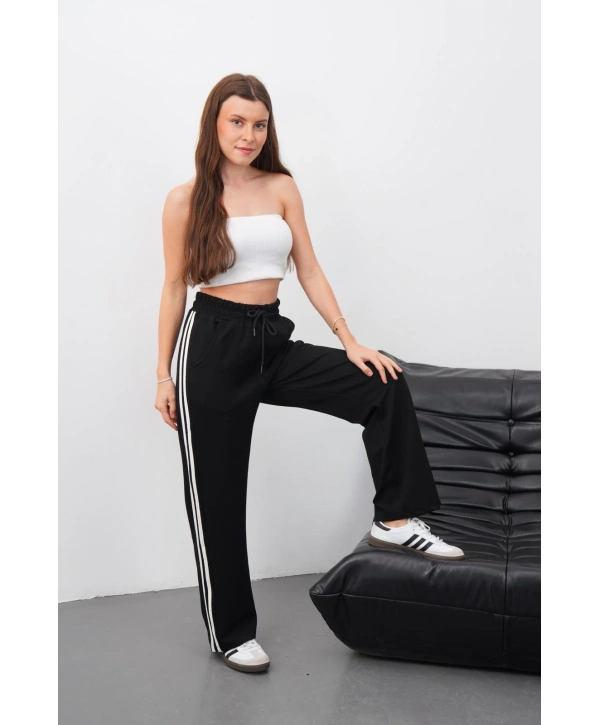 Yandan çift şeritli pantolon siyah