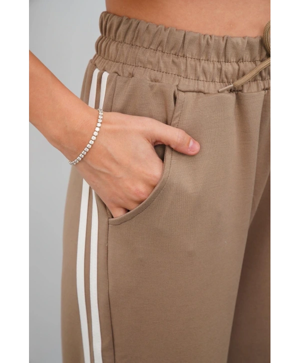 Yandan çift şeritli pantolon vizon