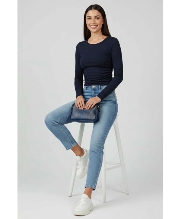 Yanı Büzgülü bluz Lacivert T4322