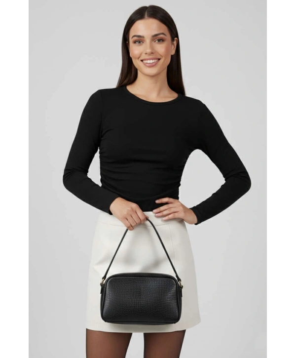 Yanı Büzgülü bluz siyah T4322