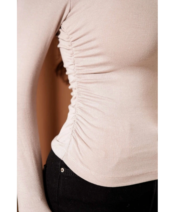Yanı Büzgülü bluz vizon T4322