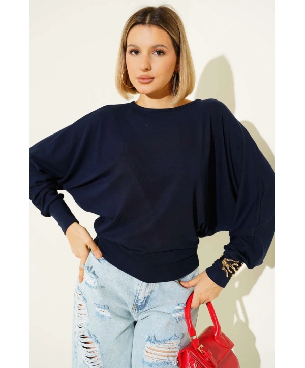 Yarasa Kol Salaş Bluz Lacivert T4273