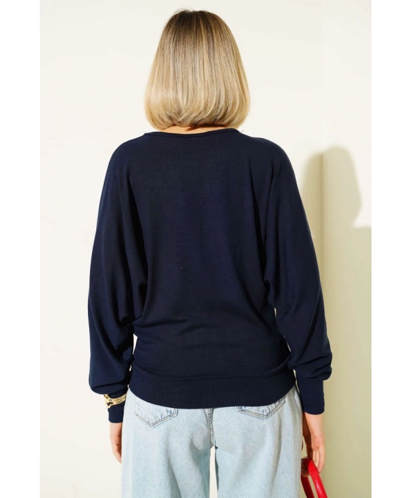 Yarasa Kol Salaş Bluz Lacivert T4273