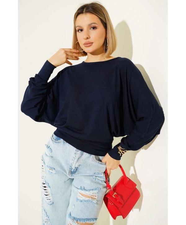 Yarasa Kol Salaş Bluz Lacivert T4273