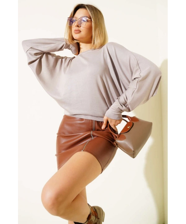 Yarasa Kol Salaş Bluz Vizon T4273