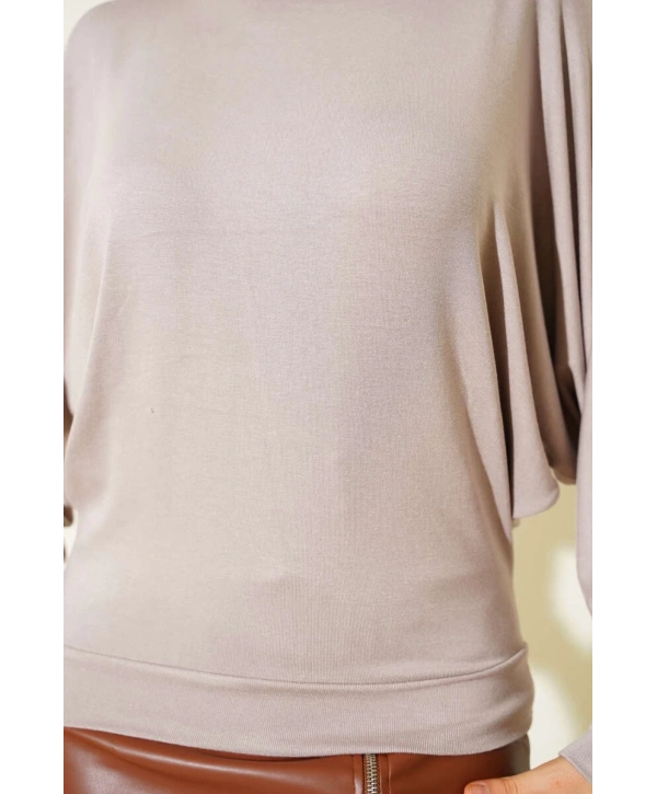 Yarasa Kol Salaş Bluz Vizon T4273