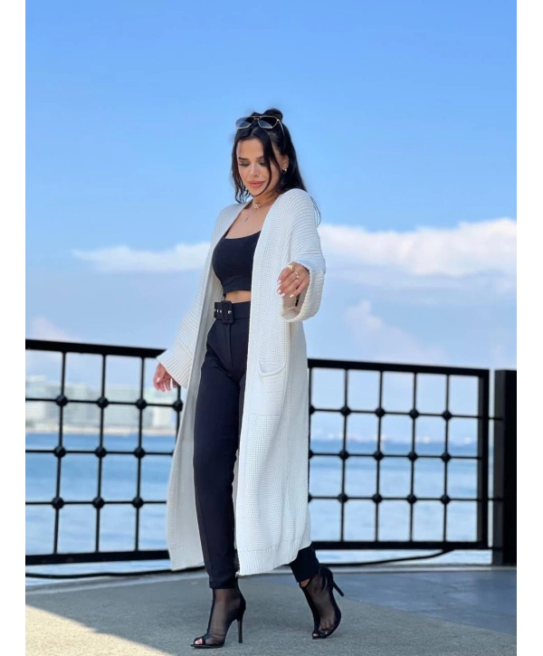 Yarasa kol uzun triko hırka beyaz