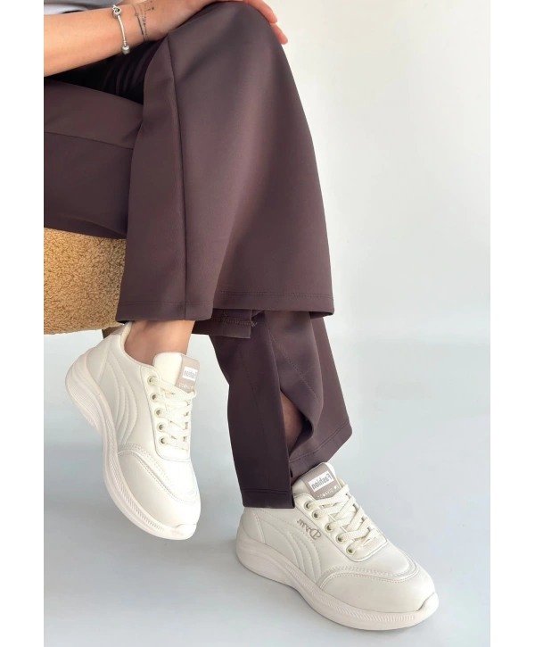 Yejja Bej Cilt Bağcıklı Spor Ayakkabı