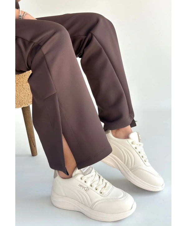 Yejja Bej Cilt Bağcıklı Spor Ayakkabı