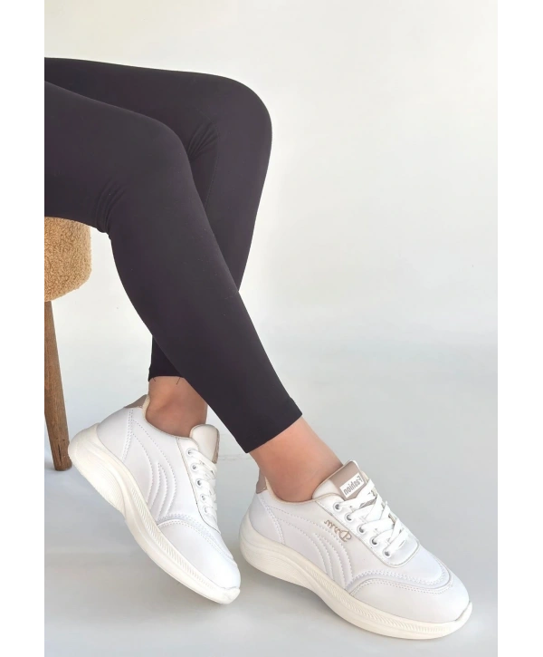 Yejja Beyaz Cilt Bağcıklı Spor Ayakkabı