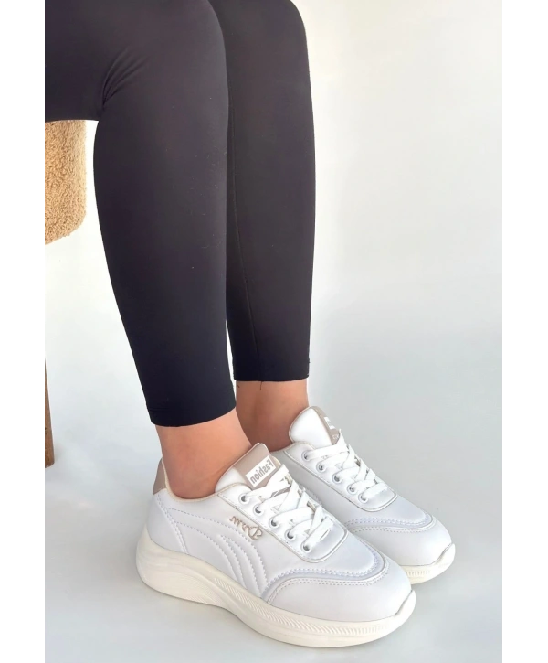 Yejja Beyaz Cilt Bağcıklı Spor Ayakkabı