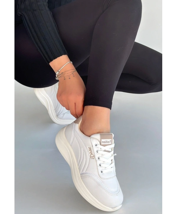 Yejja Beyaz Cilt Bağcıklı Spor Ayakkabı