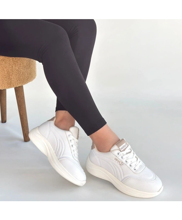 Yejja Beyaz Cilt Bağcıklı Spor Ayakkabı