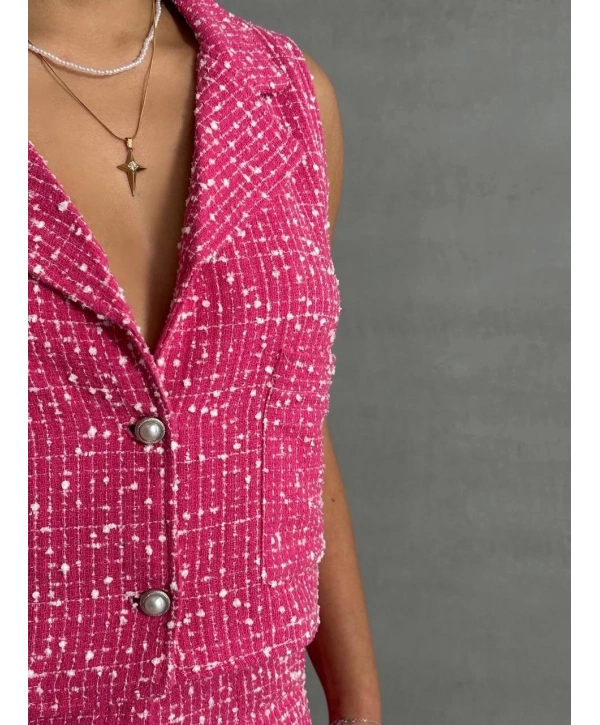 Yelekli şort takım pembe