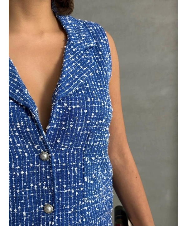 Yelekli şort takım saks