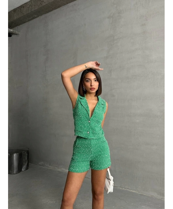 Yelekli şort takım Yeşil